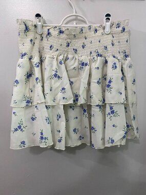 SHEIN White and Blue Flowers Tiered Skirt 1X